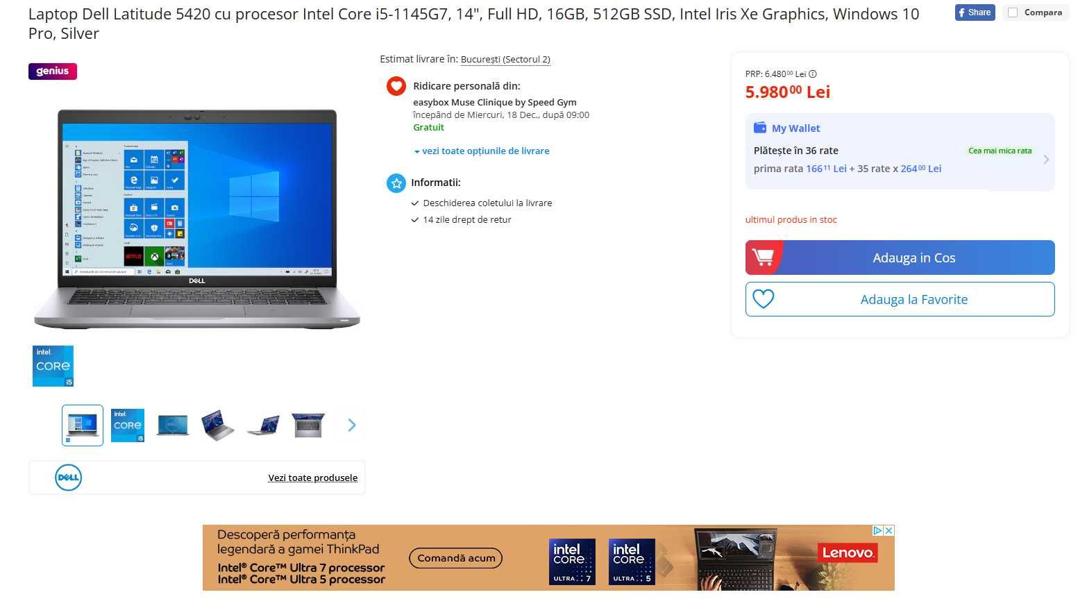 DELL Latitude, NOU si SIGILAT. 14" i5-1145G7 32Gb 512SSD cu Factura