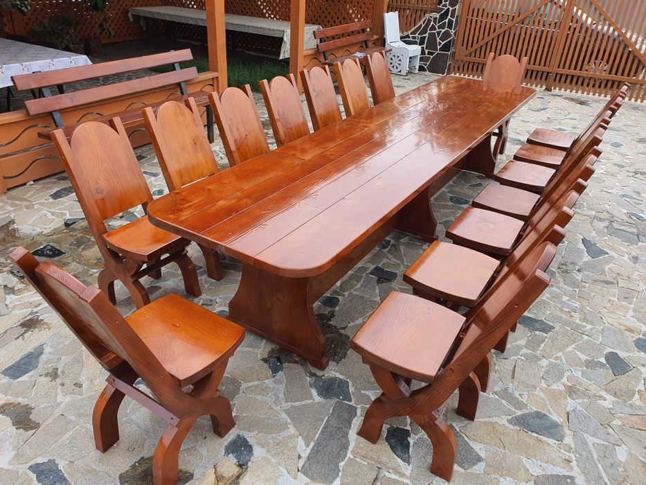 Set Florentina MASA CU  14 / 16 SCAUNE . Masa terasa lemn