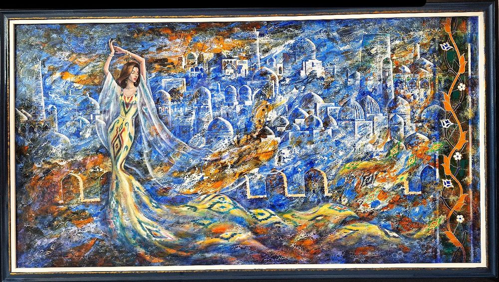 Devoriy surat 120 cm x 80 cm, 3 yil davomida chizilgan, ramkasi mavjud