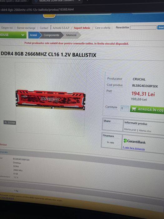 Memorie ram 8x2 16 GB 2666 Mhz Ballistix