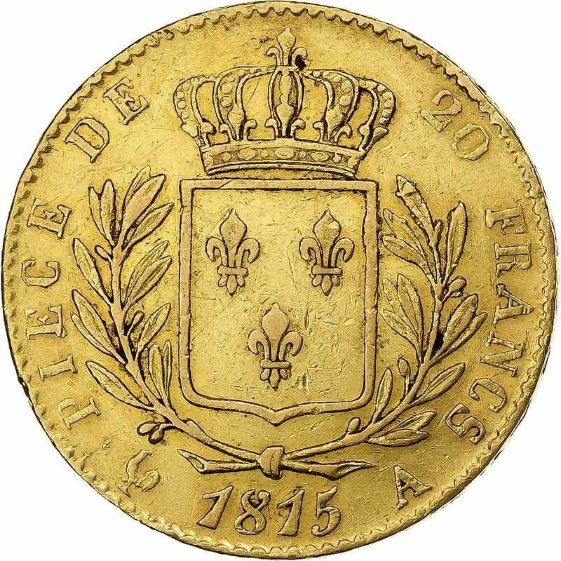 Moneda istorica din Aur - 20 franci Louis XVIII Franta 6.45 g