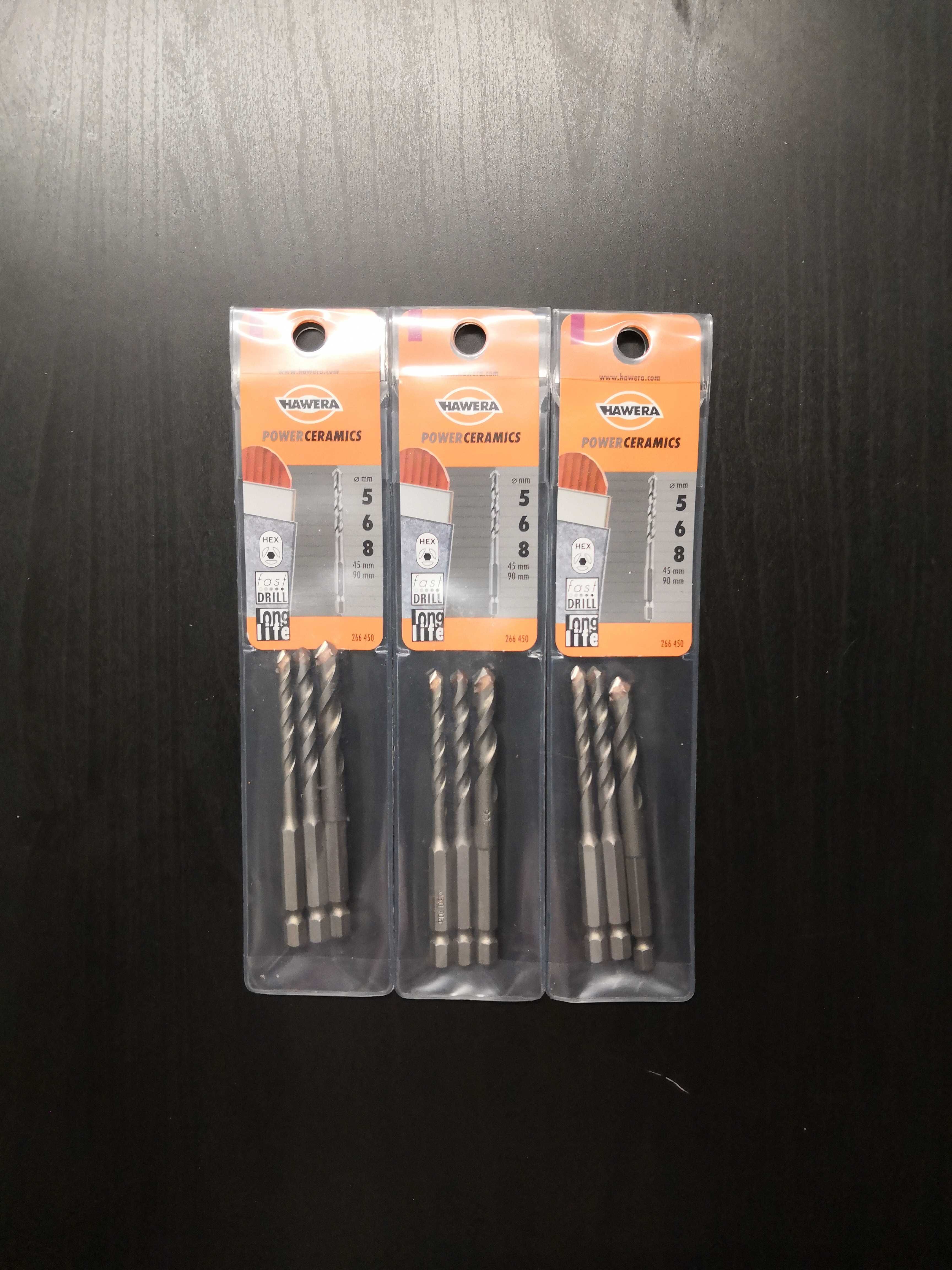 Hawera Bosch set 3 burghie pentru ceramica Hex-9 prindere 1/4"