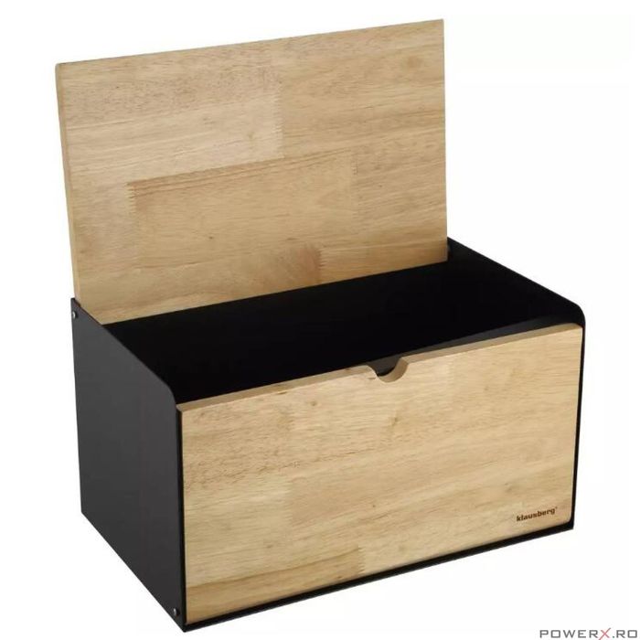 Cutie pentru paine, din oțel-bambus, negru, 35,5 x 21,5 x 19,5 cm,