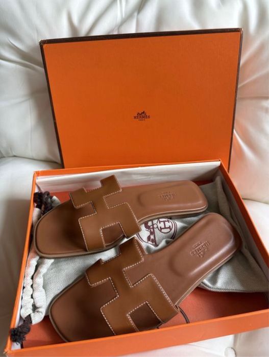 Papuci Slapi Hermes Piele Naturala Full Box 36 37 38 39