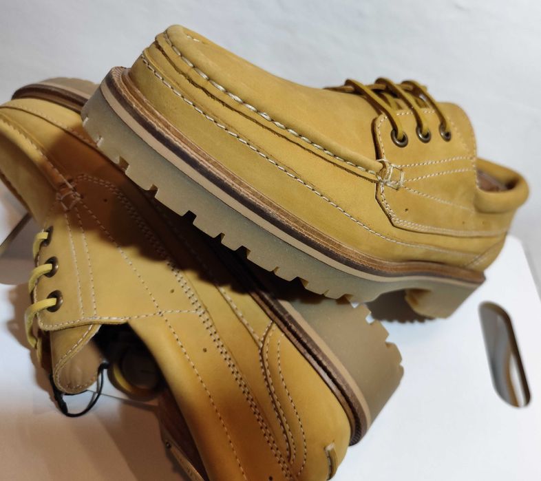 Pantofi derby 42 42.5 lace up boat ZARA NOI piele naturala nappa camel
