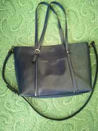 Дамска чанта от естествена кожа тъмно синя