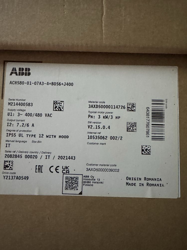 Vand convertizor frecventa ABB 3 kw