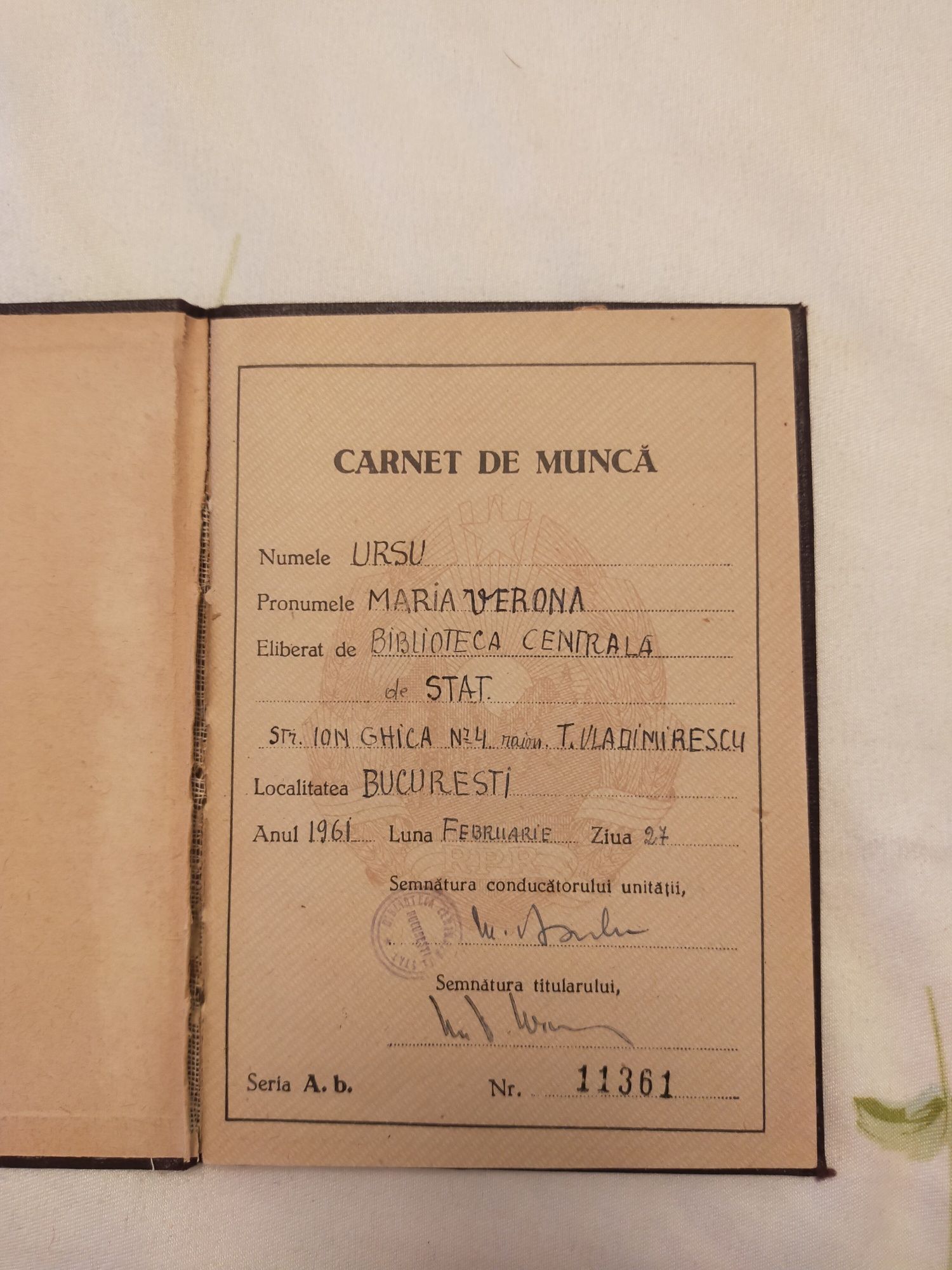 Carnet de munca RPR