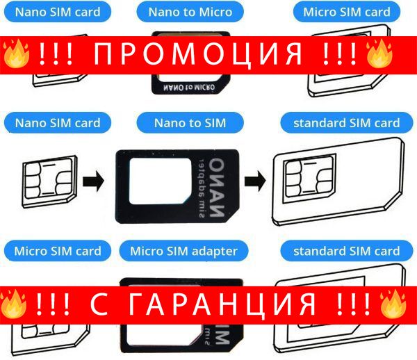 НЕМСКИ Адаптери за SIM карти 4 in 1 Nano/mic – Sim adapter + ЛЕД ФЕНЕР