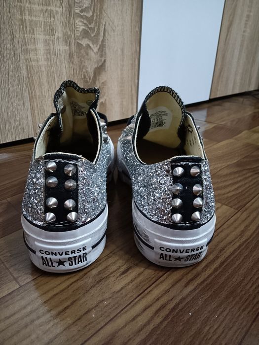 Converse platform low black glitter silver