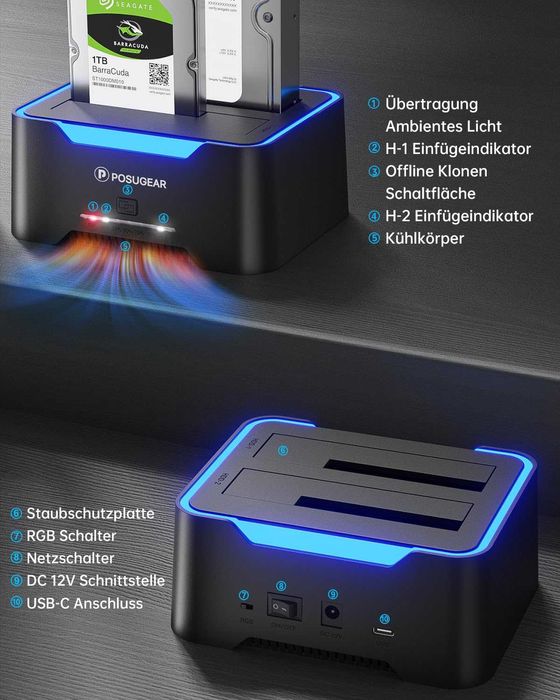 Hard Drive Dock 2.5"/ 3.5" SATA. Dual Disk Offline Replication. 40TB