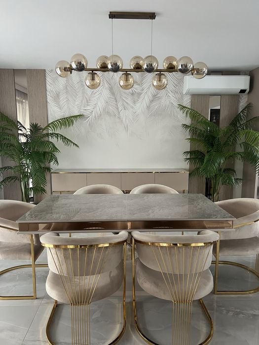 2 Scaune dining bej auriu sigilate calitate premium