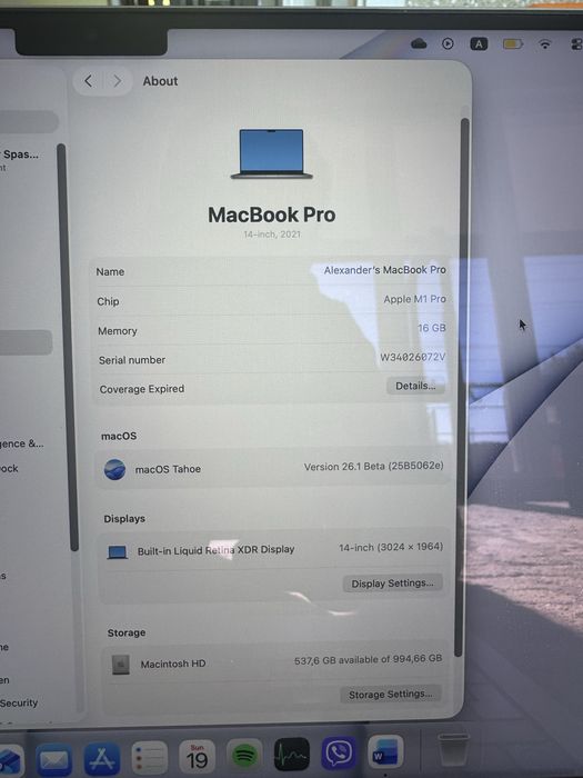 MacBook Pro 14” M1 Pro / 16GB RAM / 1TB SSD – отлично състояние