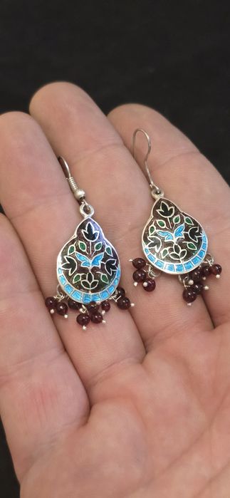 Cercei argint email si granate