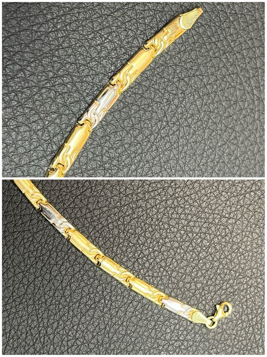 Златна гривна нова 14 K 585 Gold zlatna grivna  бяло-жълто злато