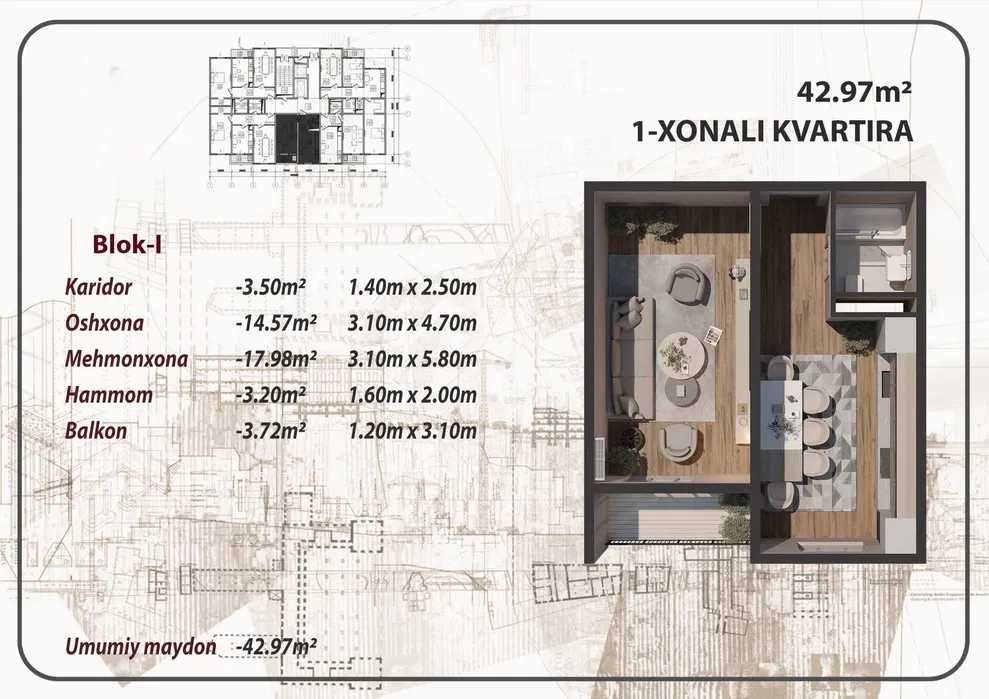 квартира в новом ЖК под ключ ежемесячно 10,673,000 млн сум [ГA]