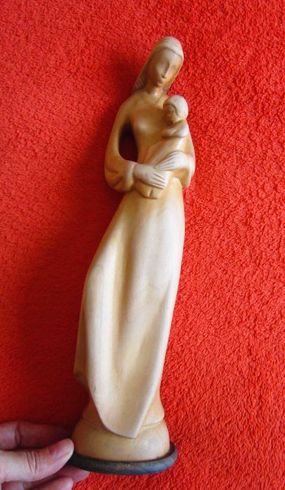 cadou unic Maria cu pruncul Madonna Mid-Century Stilizat vintage lemn