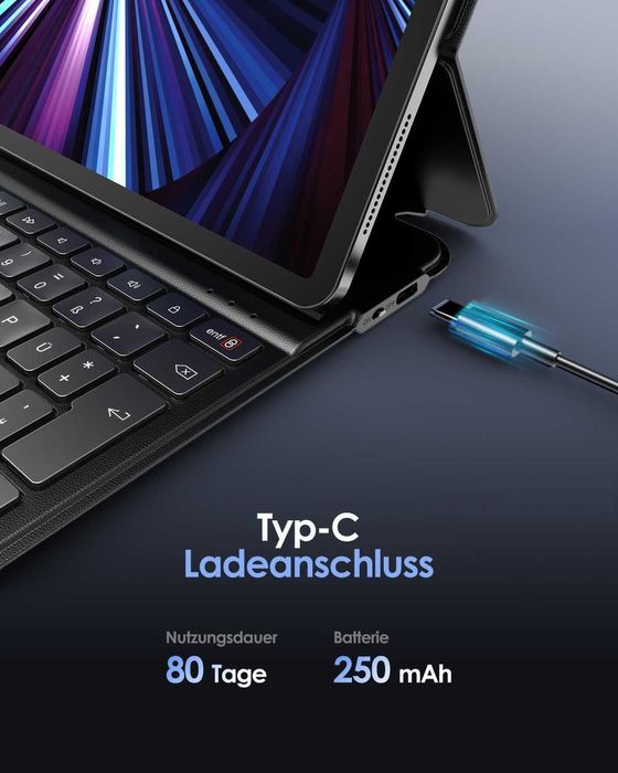 Husă Qulose cu Tastatură QWERTZ iPad 11" A16 / iPad 10 10.9"