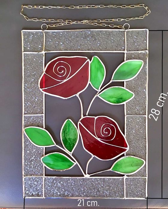 Decorațiune vintage  tip vitralii din sticlă și metal