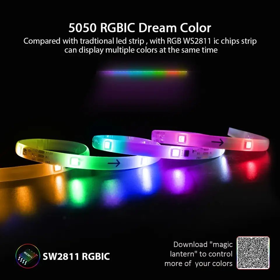 12V цветная адресная лента RGBic WS2811 бегущие огни подсветка для тв