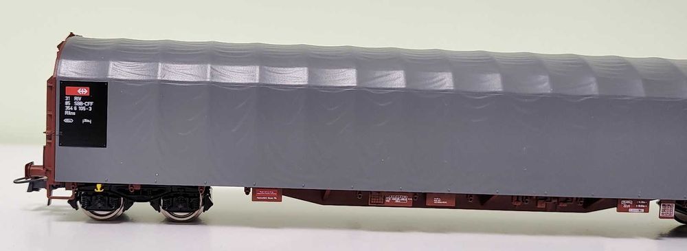 Vagon cu prelată glisantă SBB, Rilns, H0 Roco 47606, DC, Epoca V, Nou,