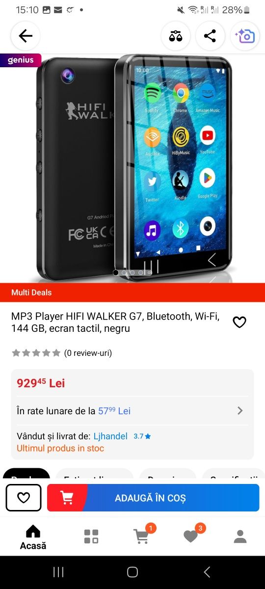 Hifi walker g6 mp player portabil