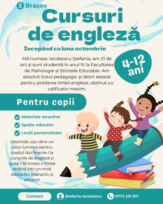 Meditații engleză Brașov pentru copii - PRIMA ȘEDINȚĂ GRATUIT