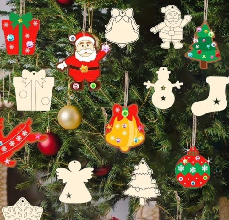 Дървени коледни украшения за оцветяване