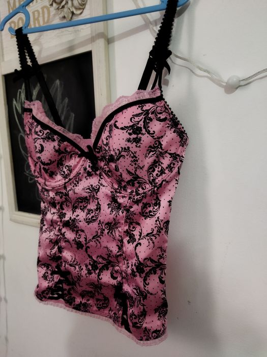 Corset lenjerie din satin sexy roz reglabil mărimea Xs-S