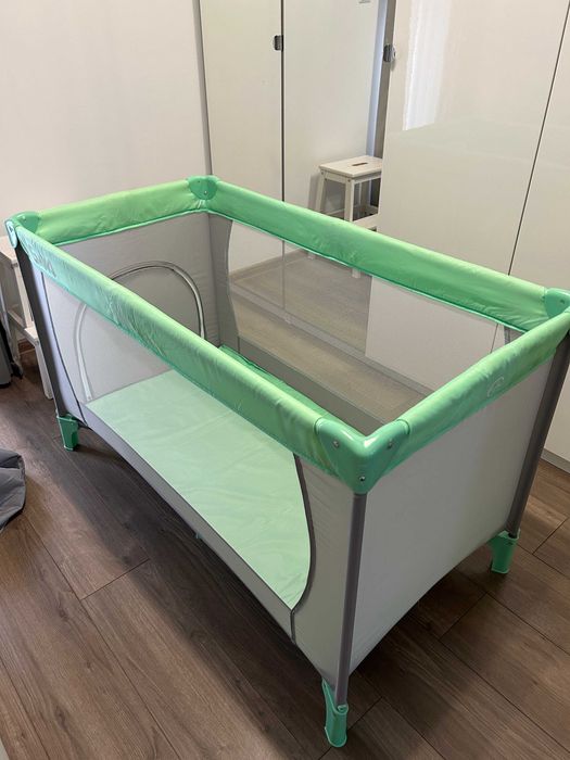 Patut pliabil de calatorie/voiaj Smiki 60x120cm, verde/gri