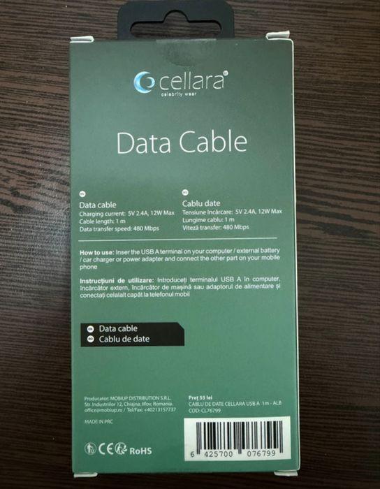 Cablu date Cellara USB A - Lightning