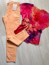 Нов дамски панталон Selected chino pant прасковен цвят & цветен топ