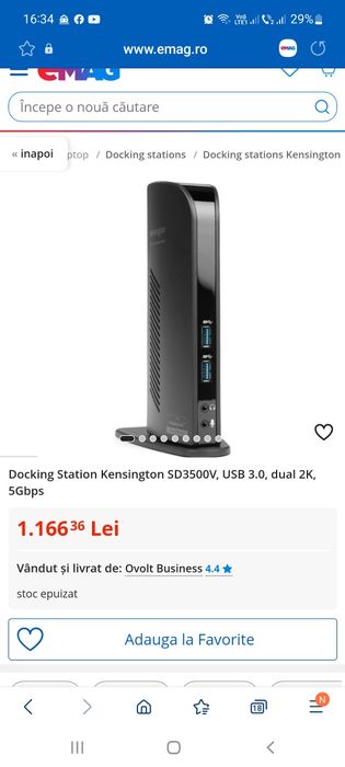 Docking Station Kensington SD3500V, USB 3.0, dual 2K, 5Gbps
