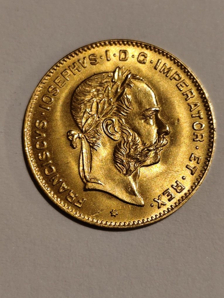 Златна монета,4 фл/10 франка 1892 год., Франц Йозеф,3.22 гр.,900/1000