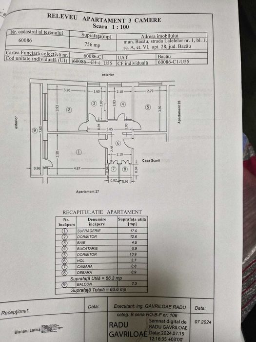 Apartament 3 camere Lalelelor – Bacău, 65.000 € negociabil