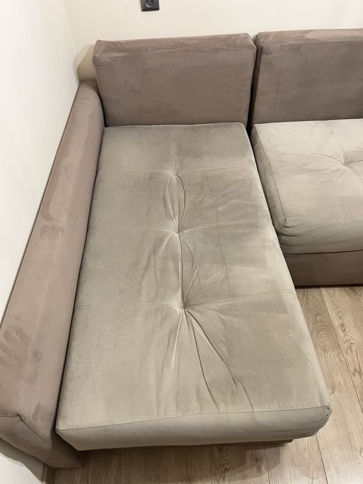 Ъглов диван в опция сън и ракла, сив/кафяв