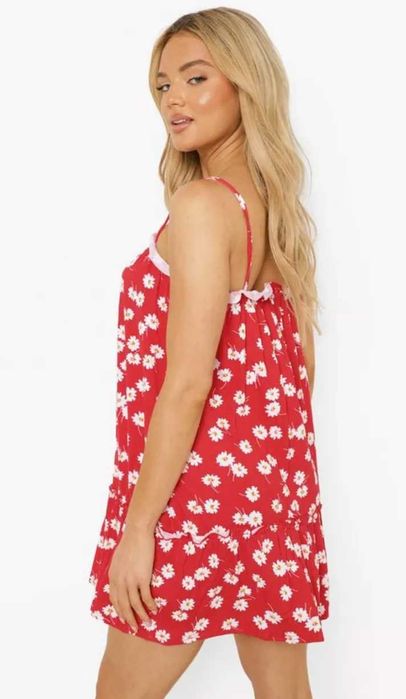 Rochie vara, scurta, rosu cu floricele albe, S