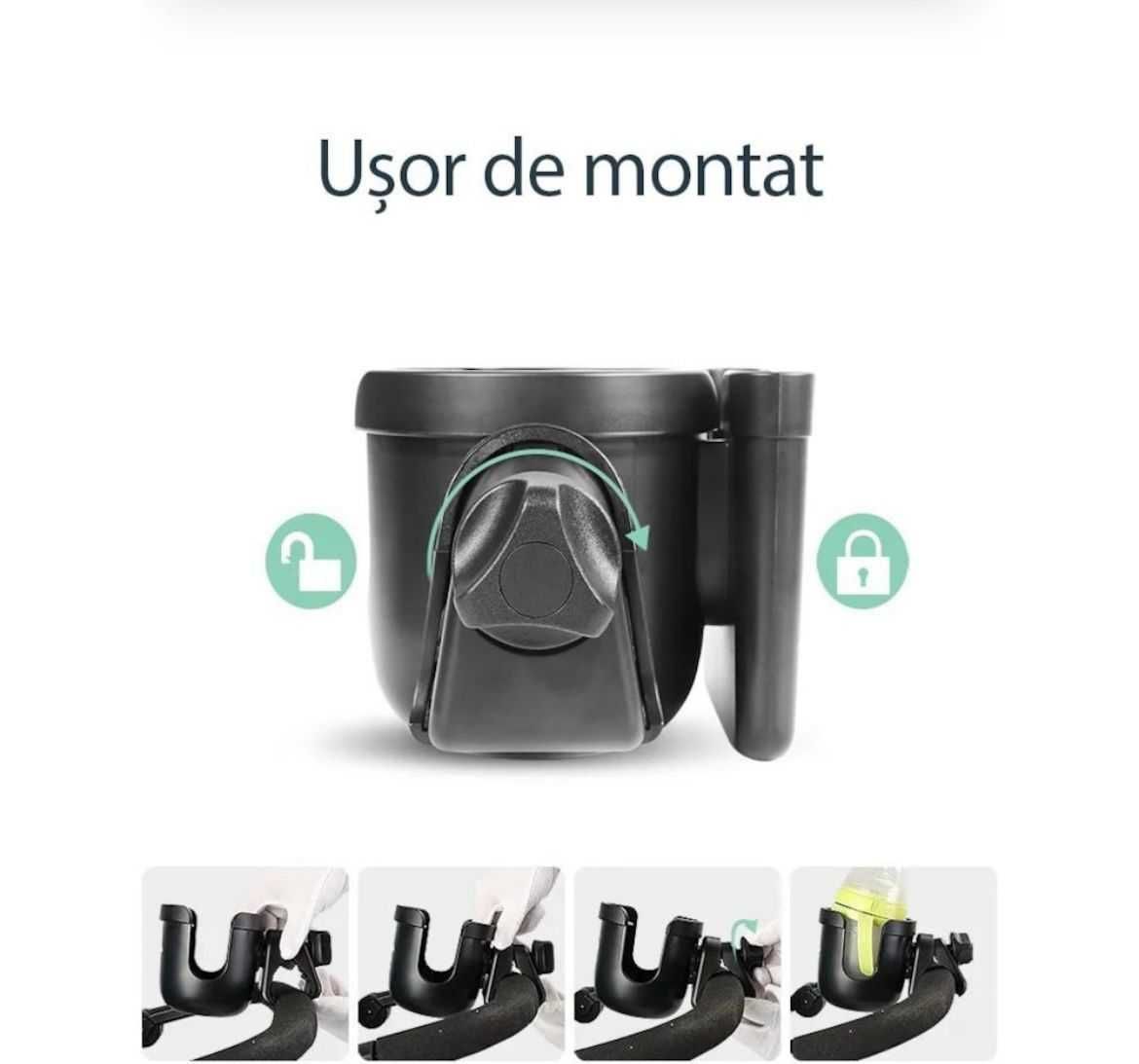 Suport de Pahar si Telefon pentru Carucior, Tricicleta 360°