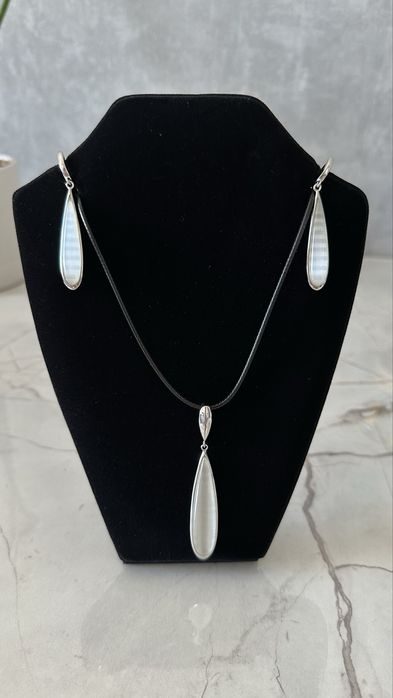 Серебро 925 серьги и кулон кошачий глаз