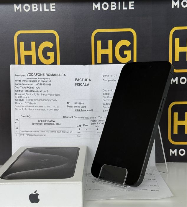 iPhone 15 Pro Max(Black)-256GB, 96% Bat, Factura+Garantie 02-2026