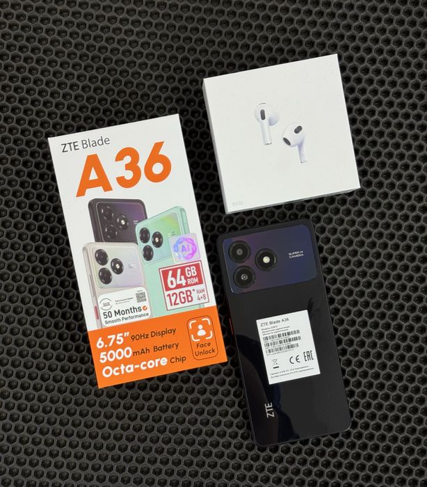 ZTE Blade A36 НОВЫЙ/64GB+AirPods/Абая 68/телефоны,смартфоны,редми