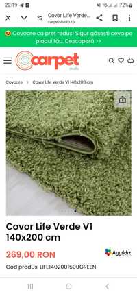 Covor verde, pufos 140×200 cm