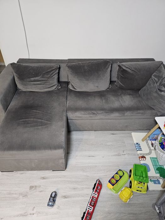 Сив ъглов разтегателен диван