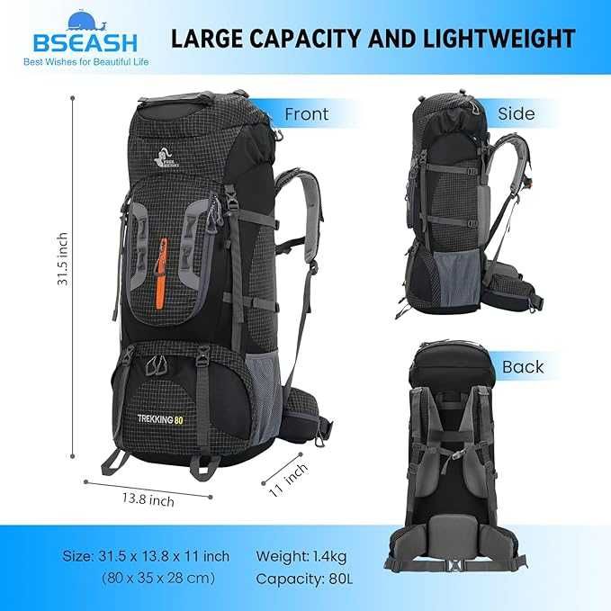 Rucsac drumetie, Bseash, confortabil, usor, premium, 80L