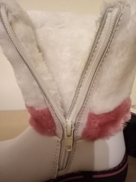 Детски топли зимни ботуши за момиче с топъл хастар бели стелка 14,5 см