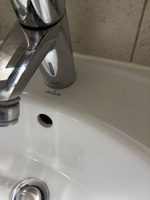 Masca baie lemn masiv + chiuvetă Cersanit și baterie Grohe