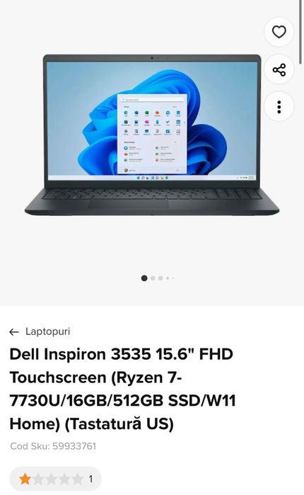 Dell Inspiron 3535 15.6" FHD, Ryzen 7-7730U, 16gb Ram, SIGILAT