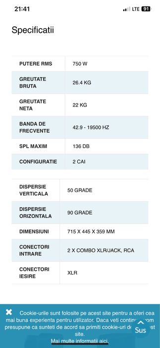 Boxe profesionale JBL PRX  715. 1500 W si mixer YAMAHA