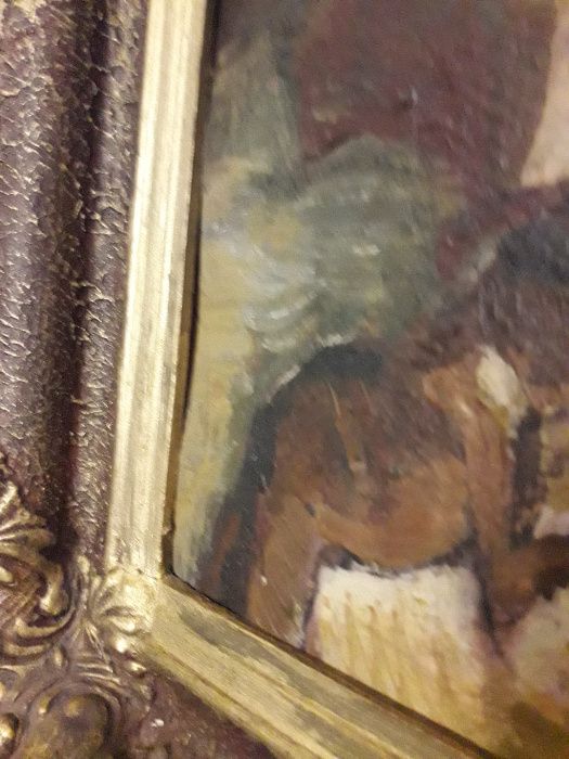 tablou pictura ulei pe carton Cruciada inramat 1992 dimensiune mare