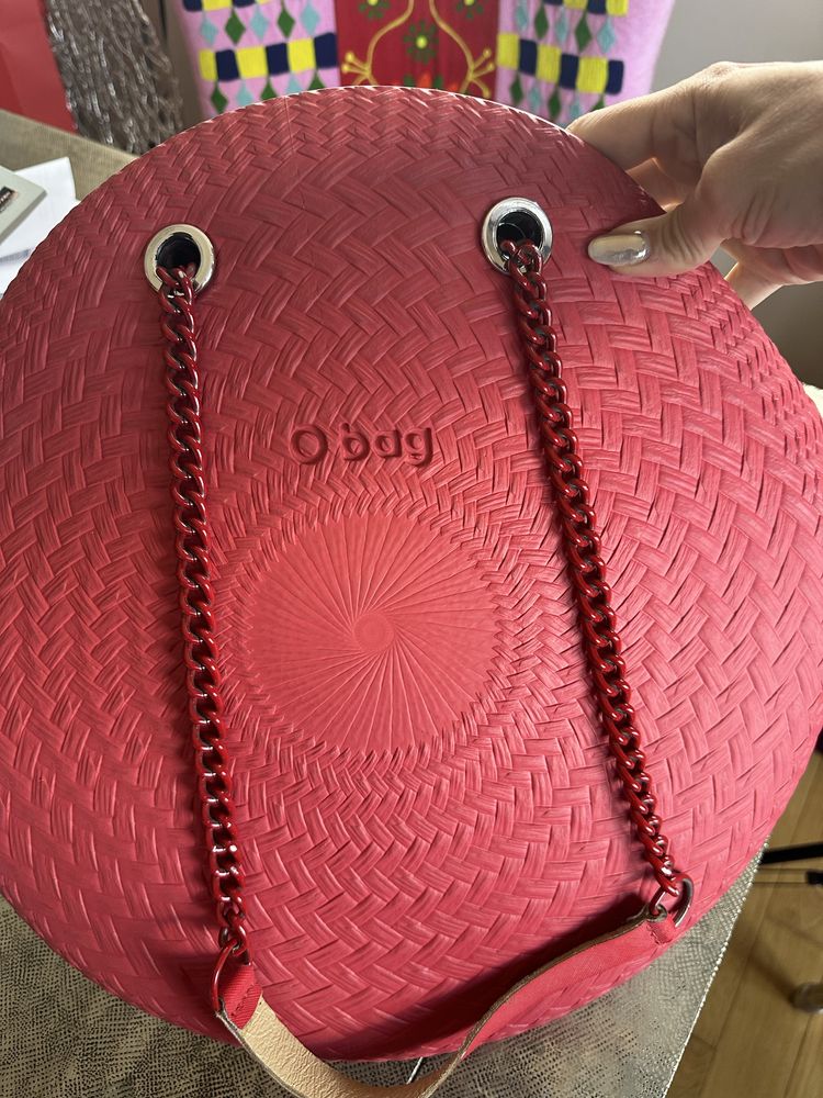 Чанта O bag, кръгла, дамска, червена